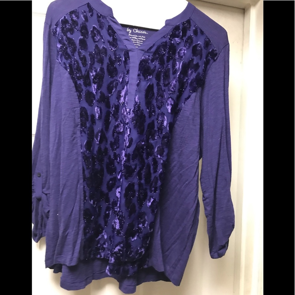 Chico’s royal purple velvet shimmer top sz Xl